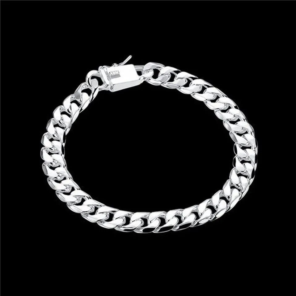 Schiff 8MM quadratische Schnalle Seitenklammer 925 Silber Armband JSPB227 Biest Geschenk Männer und Frauen Sterling Silber vergoldet Kettenglied bra2204