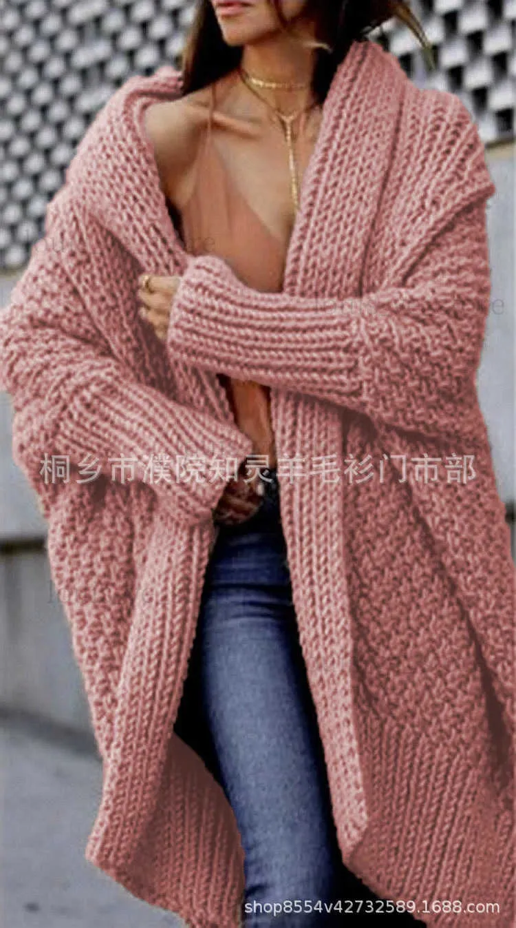 Maglioni da donna Cardigan lungo Maglione lavorato a maglia spessa Donna Primavera Autunno Cappotto corto morbido Rosa Cammello Giacca lunga lavorata a maglia Cardigan Streetwear T231204