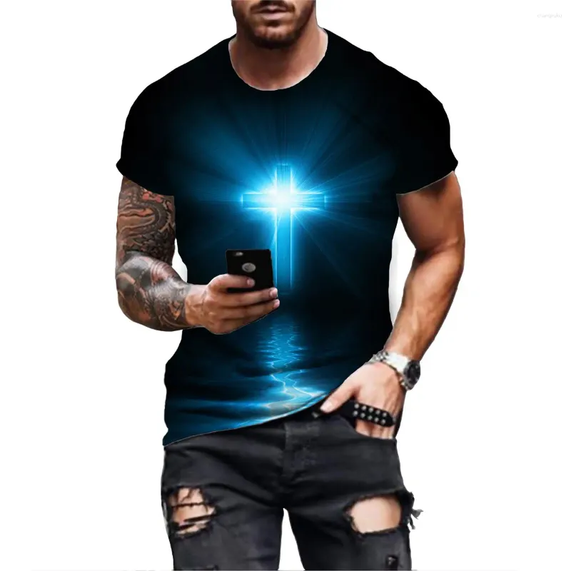 Men's T Shirts Summer Casual 3D Cross Tshirt Jesus Printed T-shirt 2023 Short Sleeve Streetwear Christian Style Male Clothes