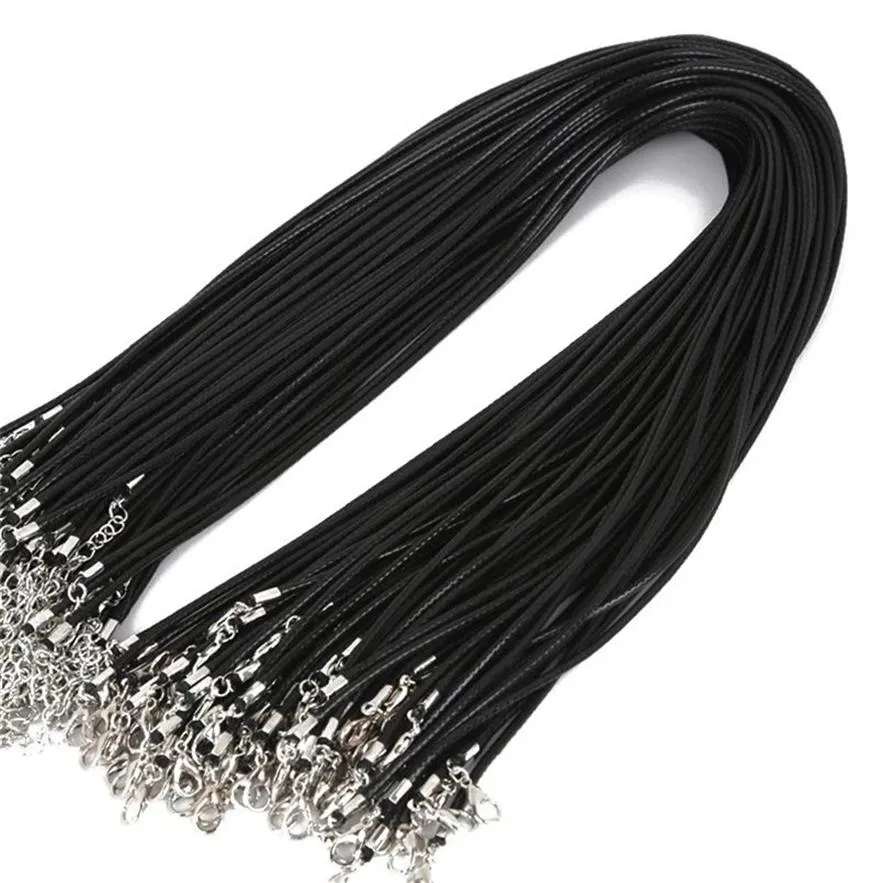 Naszyjniki wiszące 100pcs Partia Lak 1-2 mm czarny wosk skórzany wąż sznurek sznurek sznur drutowy łańcuch przedłużaczy do biżuterii wytwarzający cały 334V