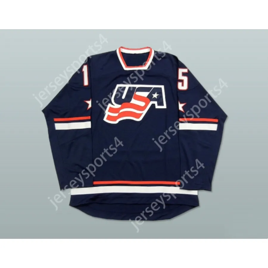 Maßgeschneidertes blaues Eishockeytrikot der US-Nationalmannschaft, neu, oben genäht, S-M-L-XL-XXL-3XL-4XL-5XL-6XL