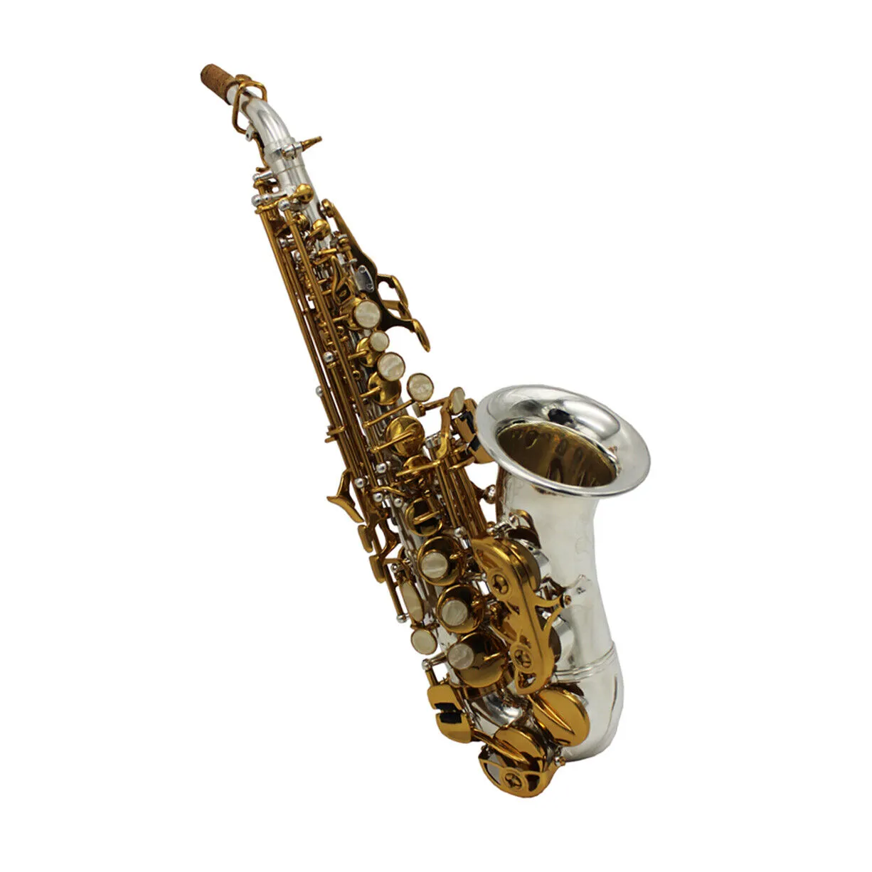 Eastern Music Yani Style Silver Plated Body Gold Keys Curved Soprano Saxophone