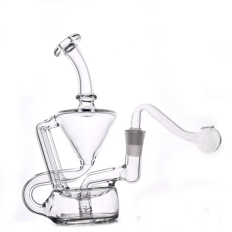 1pcs petit recycleur verre bang narguilés nid d'abeille perc conduites d'eau plates-formes pétrolières épais barboteur dabbers recycleur cendrier chicha avec tuyaux de brûleur à mazout en verre mâle de 10 mm