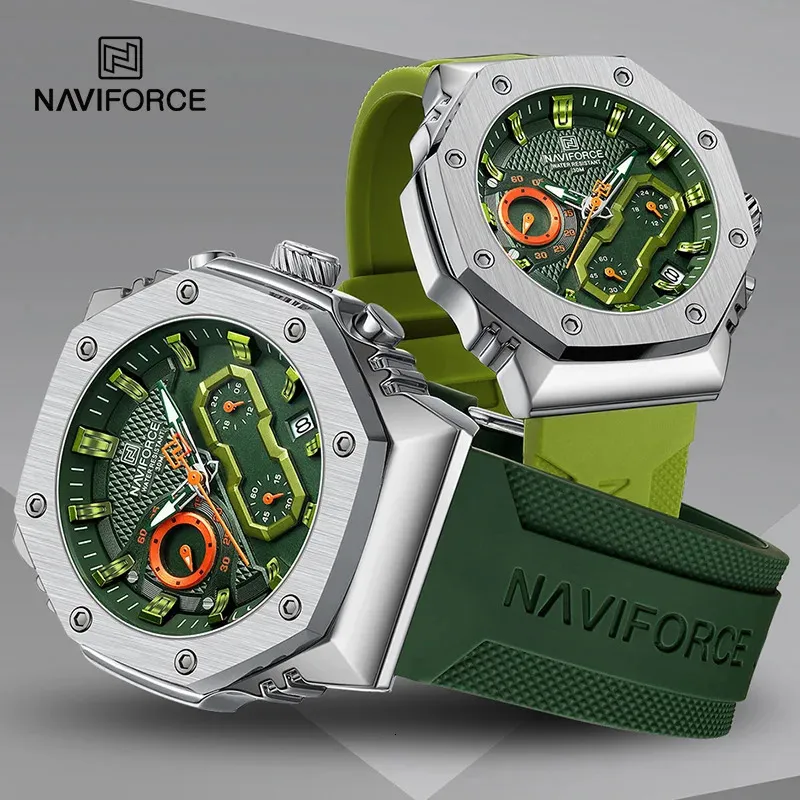 Wristwatches NAVIFORCE Sport Lovers Watches Soft Silicone Band Quartz Calendar Chronograph Clock Casual Water Resistant Couple Wristwatch 231204