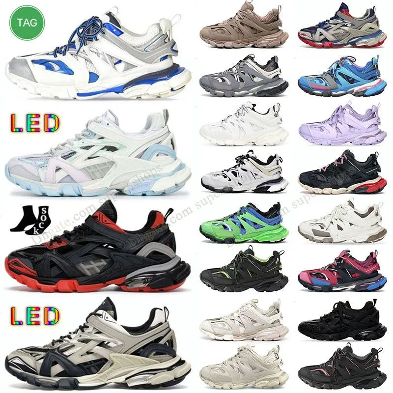 track 3 LED-nachtversie schoenen heren dames designer sneakers tracks 3.0 led 2.0 runner 7.0 triple s volledig zwart-wit veterplatforms sneakers outdoor wandelen tennis