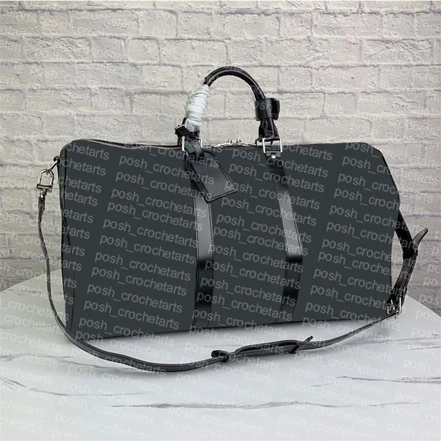 Äkta läder trim duffel väskor unisex över natten väska checker tryck dufflar för travels2546