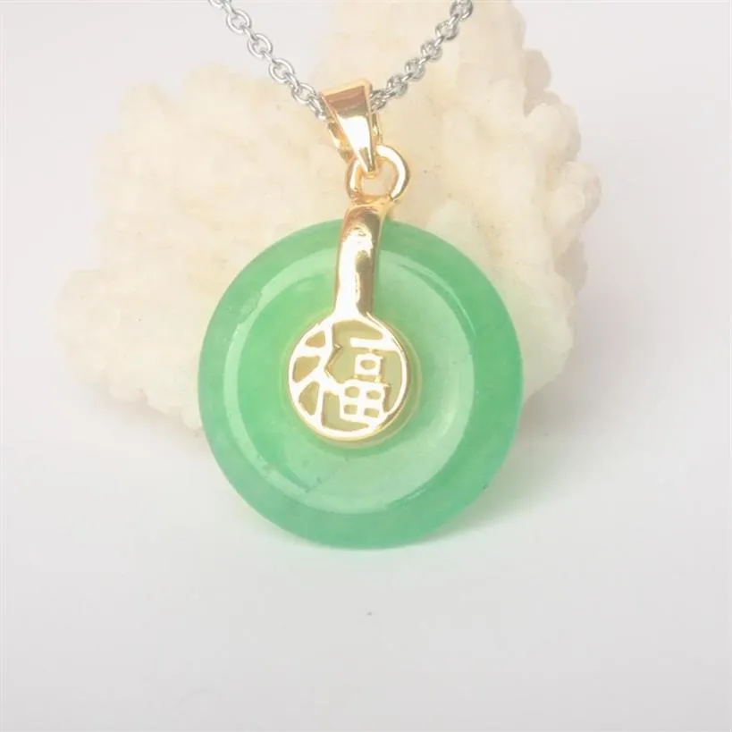Ожерелья с подвеской 17x17 мм, зеленый, красный нефрит, пончик, слово Fu, подарок, 1 шт. 249b