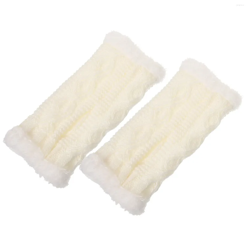 Genouillères 1 paire de gants sans doigts d'hiver en tricot trou de pouce mitaines en peluche chaudes pour les femmes