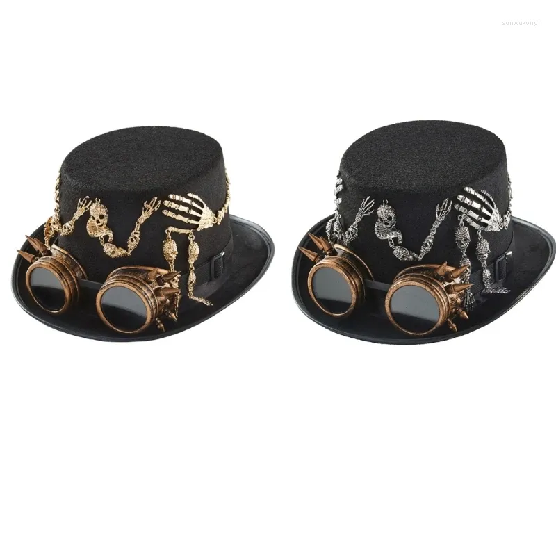 Berets Steampunk Hat Top Hats For Men With Goggles Traveler Accessories  Halloween Party From Sunwukongli, $15.02