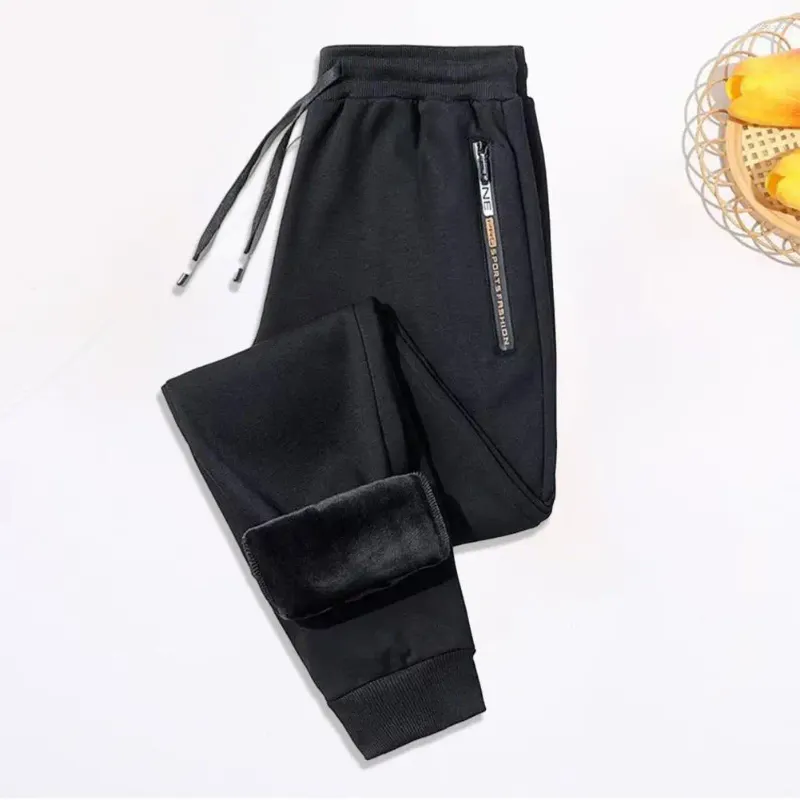 Men's Pants Adjustable Waist Sweatpants Windproof Fleece Lined Jogging With Elastic Drawstring Pockets For Autumn Winter