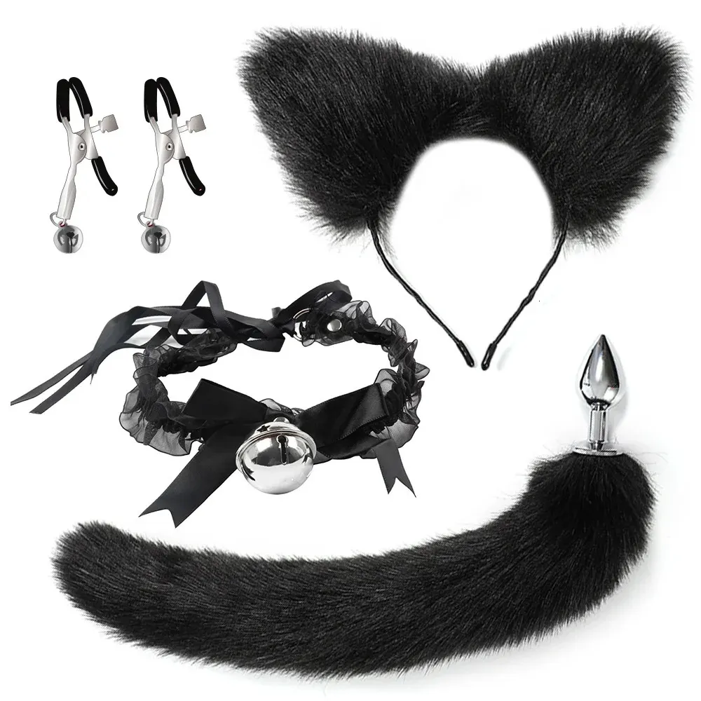 Giocattoli per adulti Cosplay Sesso anale Coda di volpe Butt Plug Gioco di ruolo Cerchietto per capelli Cat Choker Fetish Donne Morsetti per capezzoli Accessori esotici per coppia 231204