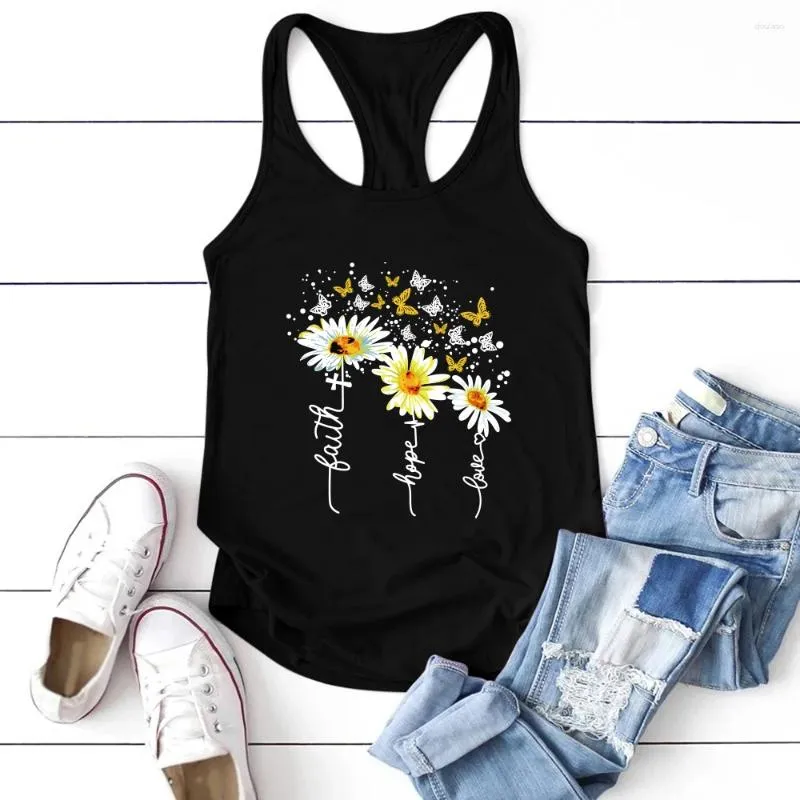 Damestanktop Seeyoushy 2023 Mode Geloof Hoop Liefde Bloem Vlinderprint Tanktop Dames Zomervest Esthetische O-hals Grafisch Dames Tops