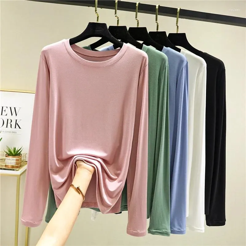 Women's T Shirts Modal Long Sleeve T-shirt 2023 Autumn/Winter Loose O-Neck Baisc Bottom Shirt Korean Solid Thin All-Match Top