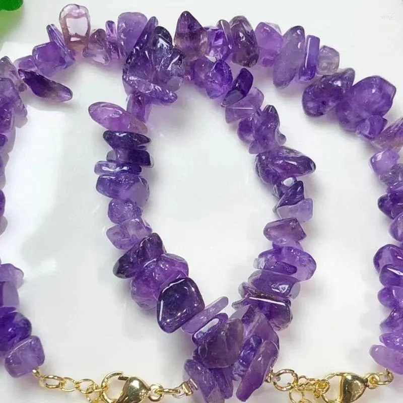 Link Bracelets 9mm Natural Amethyst Gravel Stone Bracelet Lrregural Freeform Chip Beads For Jewelry Making DIY Necklace