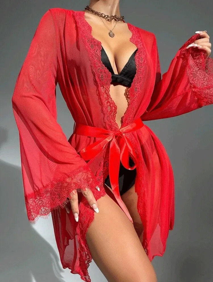 Conjunto sexy lencería mujer transparente peluche disfraces eróticos babydoll vestido de encaje ropa interior fantástica ropa de dormir tangas 231204