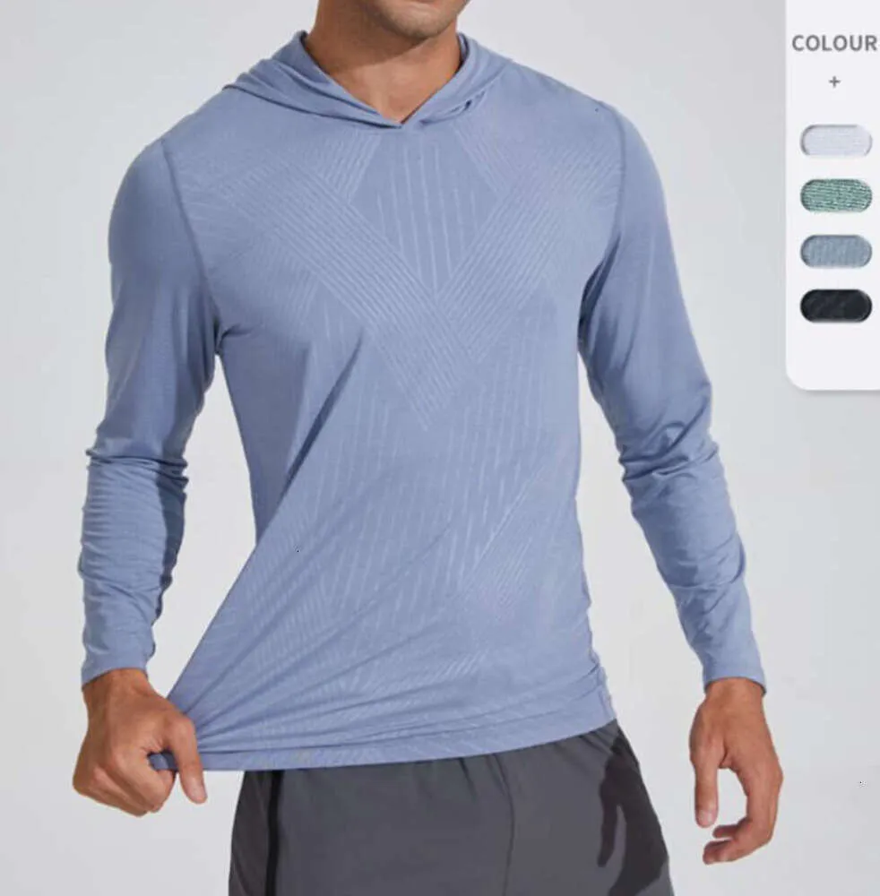 Lu Men Hoodie Long Sleeve Running Workout Tシャツを備えたクイック乾燥シャツトップ345に乗る通気性圧縮