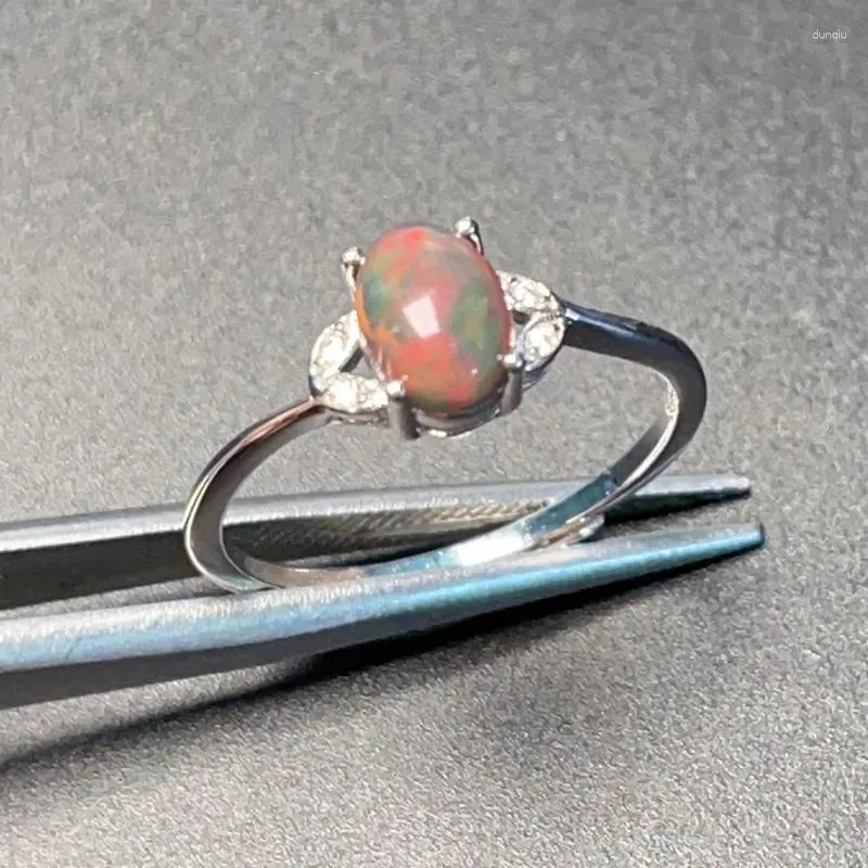 Klusterringar söta 925 silver svart opal ring för ung flicka färgade naturliga smycken med guldplätering