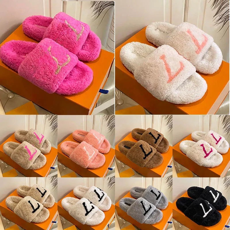 Designer Furry Fluffy Chinelos Mulheres Senhoras Sandálias De Luxo Fur Slipper Slides Inverno Manter Casa Quente Plataforma Flat Mule Sliders Home Fuzzy Coach Sandles Tsman Shoe