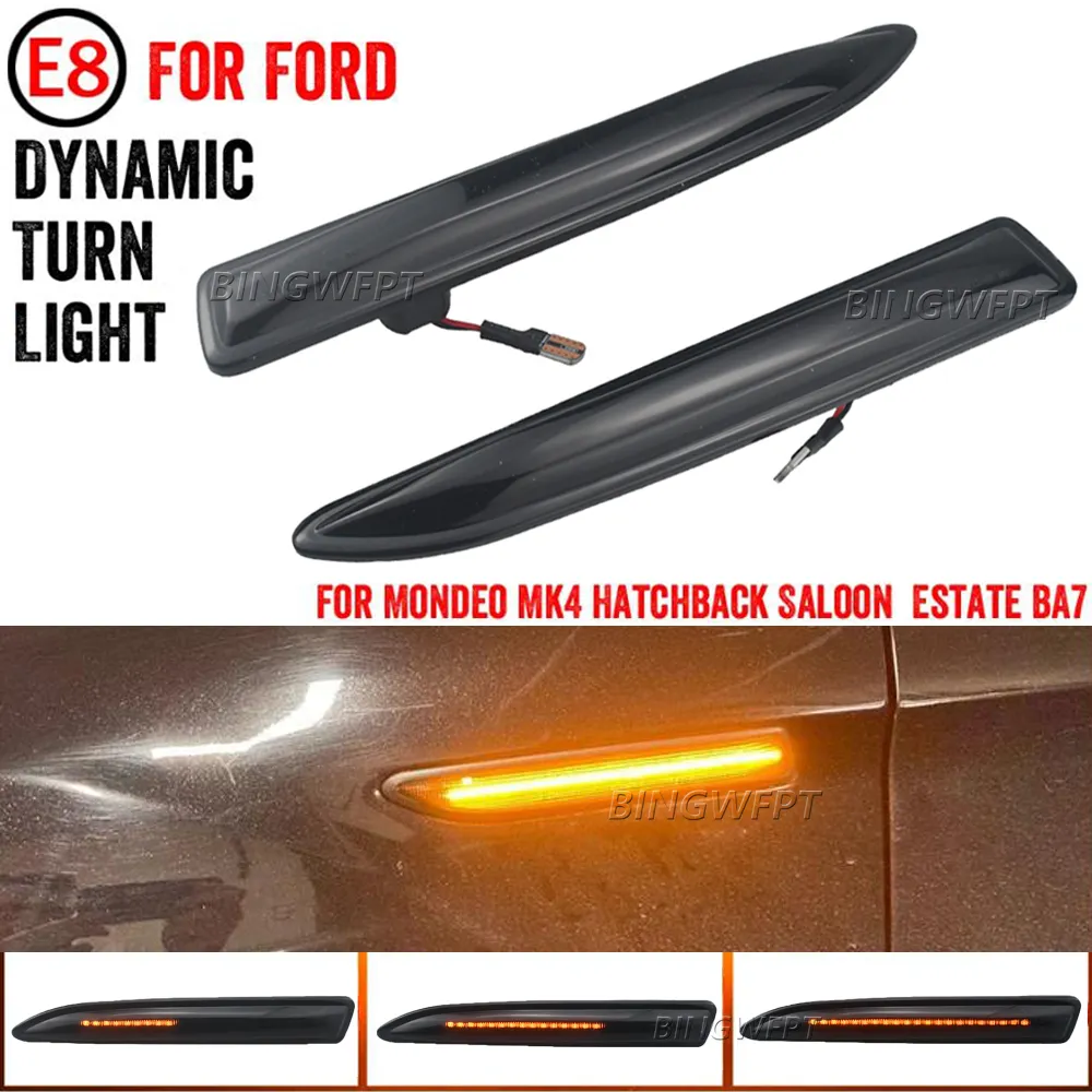 Luz indicadora lateral de led dinâmica, preta, fumaça, âmbar, pisca-pisca, para ford mondeo mk4, hatchback, saloon estate (ba7) 2007-2015
