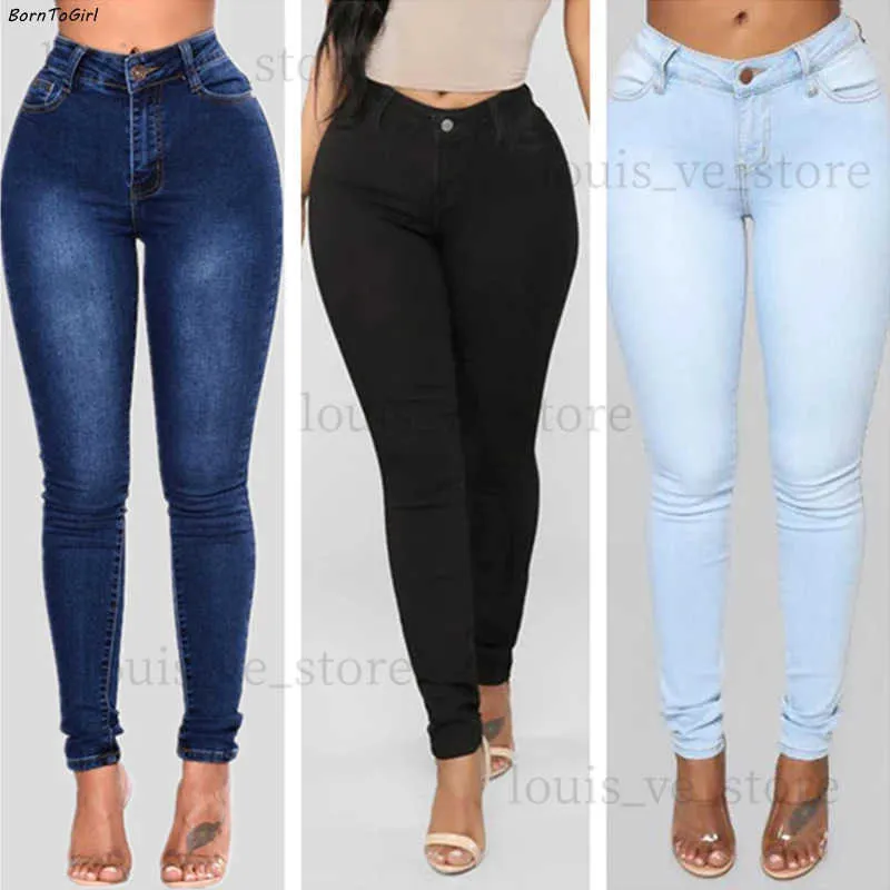 Jeans da donna BornToGirl Y2K Streetwear Jeans a matita per le donne Moda Slim Sexy Vita alta Nero Bianco Blu Jeans Donna Pantaloni denim T231204