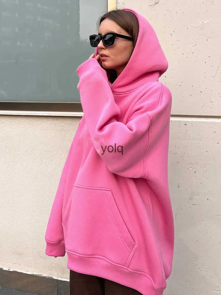 Dames Hoodies Sweatshirts Roze Oversized Fleece Voor Dames Herfst Winter i Warm Dichter Met Capuchon 2023 Dames Streetwear Losse Pulloveryolq
