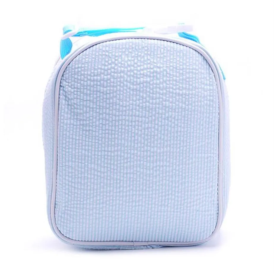 أكوا Seersucker Material Lunch Bag 25pcs Lot USA Warehouse حقيبة برودة كاملة مع مقبض خزفي DOMIL106344260S