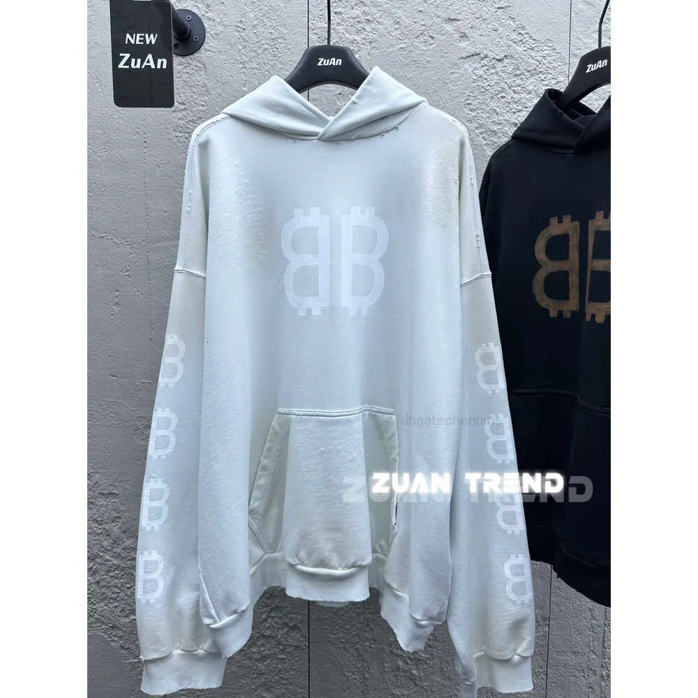 Erkek Hoodie Balenicagas Tasarımcısı Hoodie Luxury Paris Hoodies Tasarımcı Balen Hoodie Erkekler İçin 23FW Çamur Boyalı Eski BB Yıkama Hoodie Yüksek Kalite