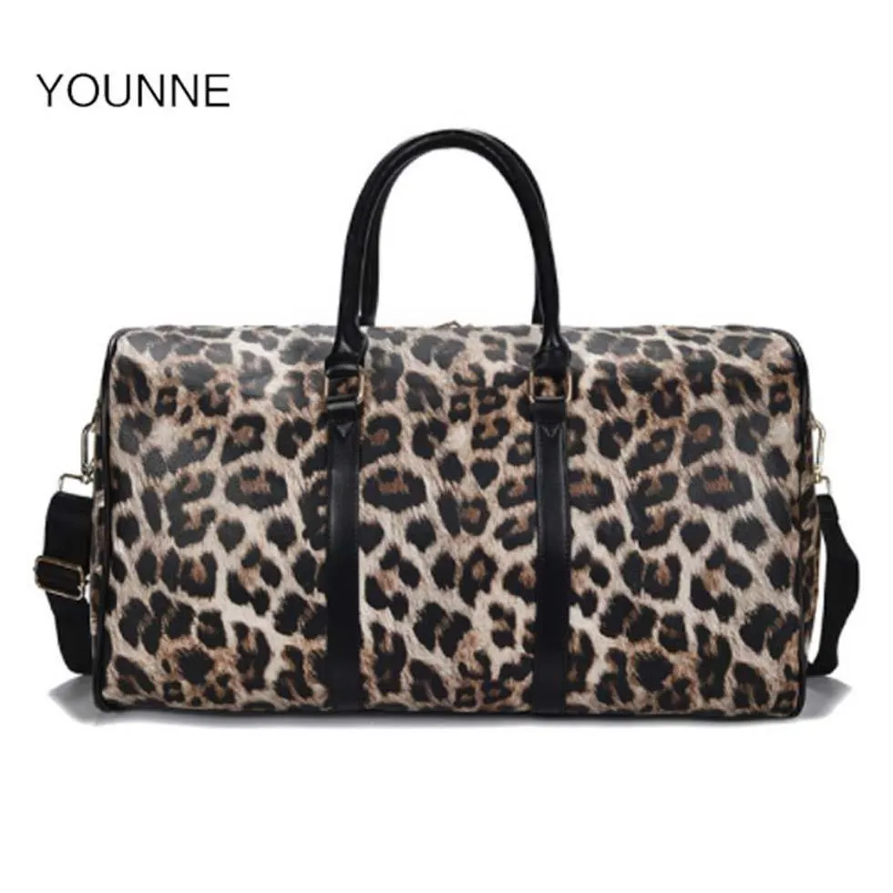 Bolsas de noche Bolso Younne para mujer 2021 Cuero PU Duffel de gran capacidad Tendencia de moda Estampado de leopardo Viaje de corta distancia 208x