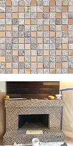 quartz mix glass and stone mosaic fireplace surround wall tile