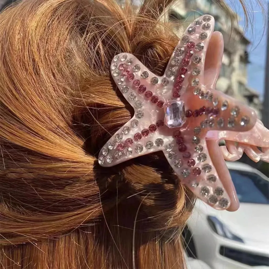 Headwear Hair Accessories Shining Crystal Pink Starfish Irregular Hair Claw INS Elegant Hair Clip for Women Girl Summer Jewelry Hair Accessories Gift 231204