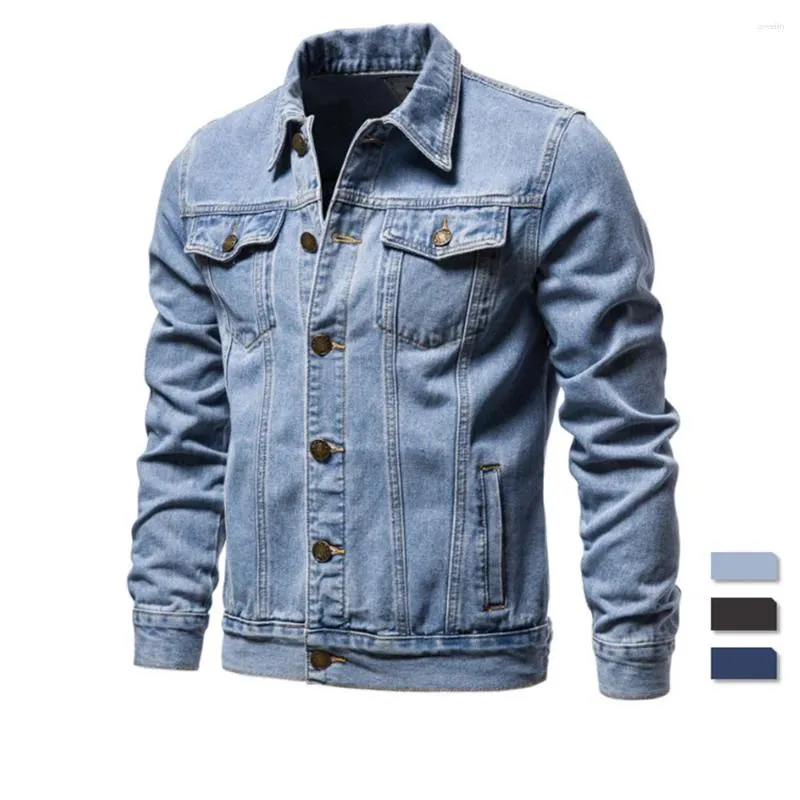 Herenjassen 2023 Katoenen Denim Jas Mannen Casual Effen Kleur Revers Single Breasted Jeans Herfst Slim Fit Jassen