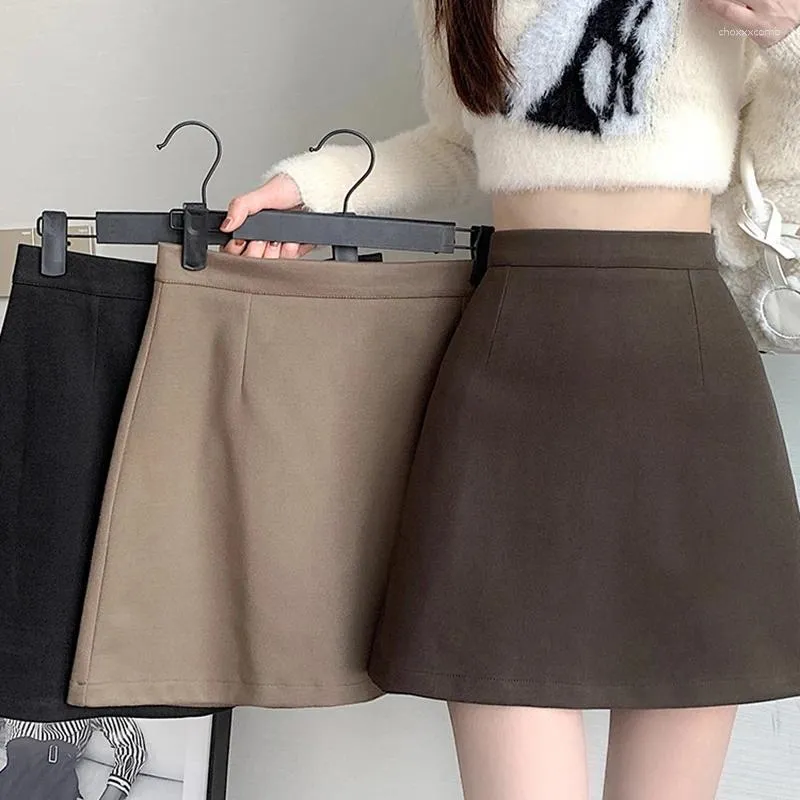 Saias outono coreano mulheres harajuku pano de lã mini saia curta senhoras cintura alta causal vintage a-line pacote hip feminino