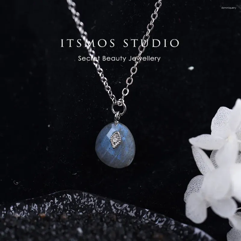 Pendants ITSMOS Natural Labradorite Amazonite Pendant Necklace Simple Waterdrop Stone Chain Elegant Jewelry For Women Romatic Gift