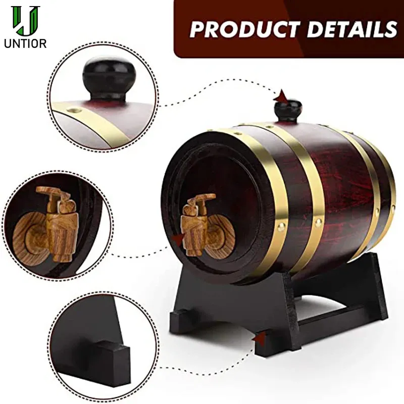 Bar Tools UNTIOR 1.5 3L Wood Wine Barrel Oak Beer Brewing Equipment Rum Pot Whisky Wedding Decoration Home Brew 231204