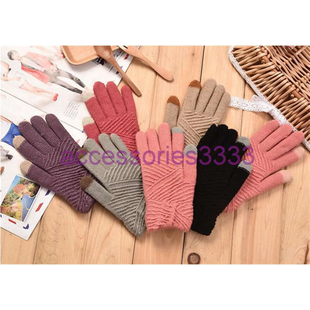 Women Gloves Winter Knitted Gloves Touch Screen Mittens Keep Warm Female Winter Full Finger Stripe Gloves Fashion Autumn