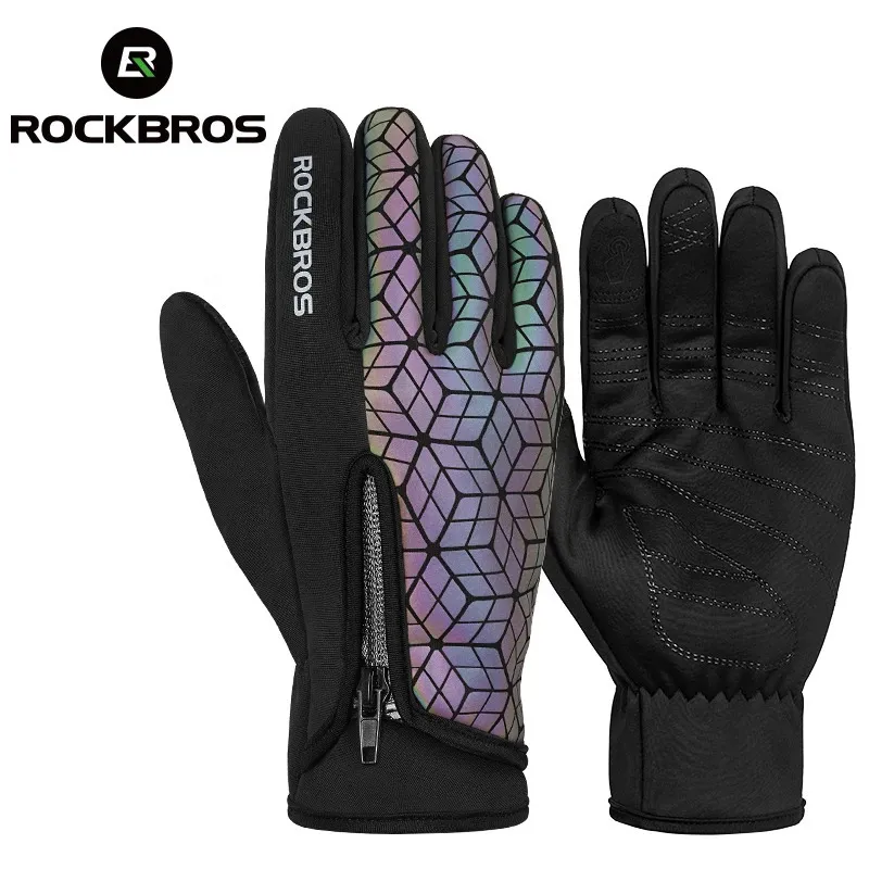 Gants de cyclisme ROCKBROS gants de vélo d'hiver écran tactile polaire thermique escalade ski gants de vélo hommes femmes coupe-vent gants de cyclisme chauds 231204