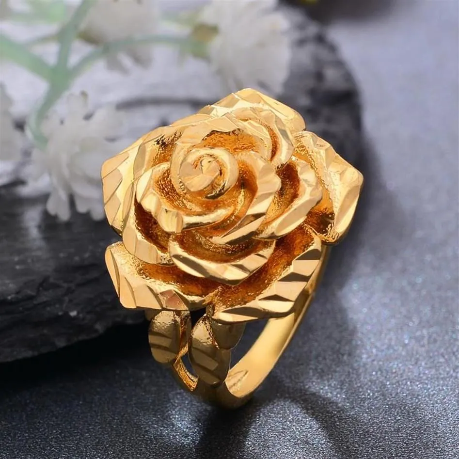 Anneaux de mariage Ethiopie Dubai Couleur Or Rose Pour Femmes Filles Fleur Simple Doigt Tendance Bague Bijoux PartyWedding291L