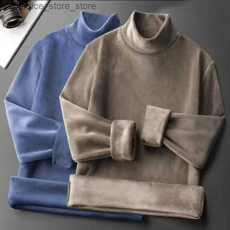 Herrtröjor tröjor män termiska underkläder toppar fleece förtjockad t-shirt smal botten varma kläder höst vinter termo pullover långärmad bas tee q231204