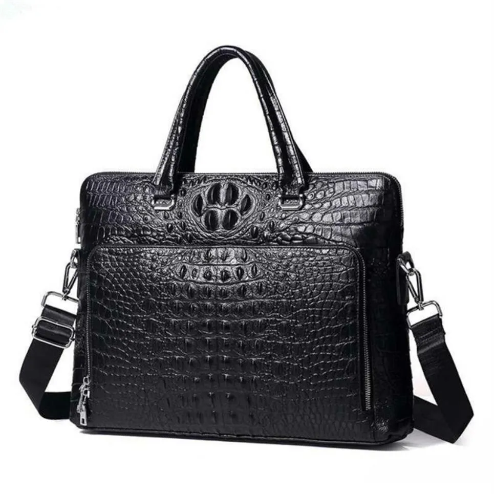 Luksusowa design męskie teczka oryginalna skórzana laptopa dokument mody mody Attain Messenger Bag Portfolio Czarny krokodyl LJ2261N