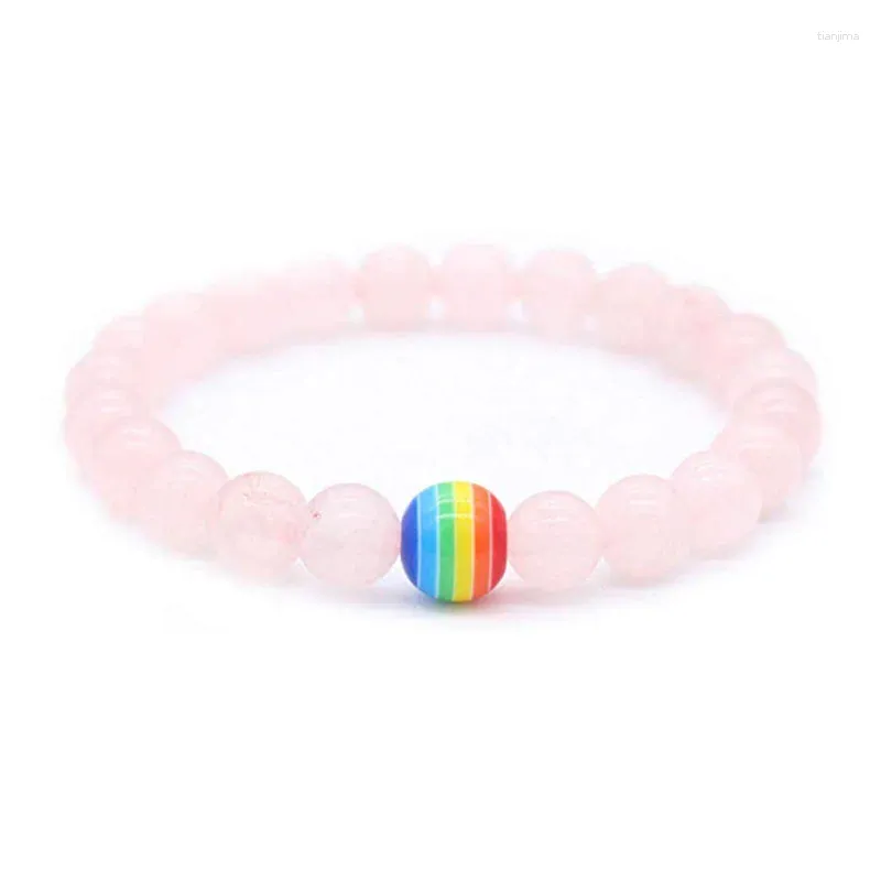 Strand 10st 8mm Rose Quartz Rainbow Beads Roses Weathered Agates Stone Armband For Women Men smycken