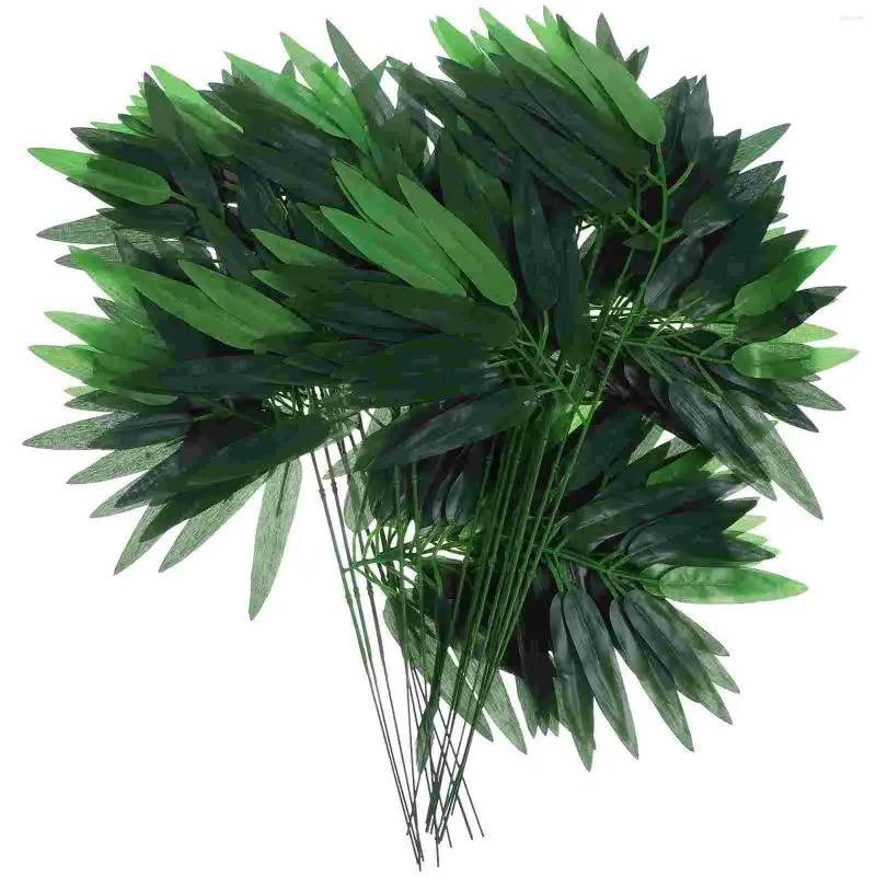 Dekorativa blommor konstgjorda grön bambu lämnar 50st med falska grenstam bonsai växter högt gräs