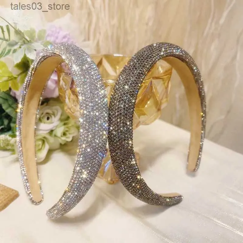 Headwear Hair Accessories Luxury Rhinestones Thick Headband for Women Elegant Temperament Crystal Haiand for Girls Shiny Fashion Hair Accessories 2023 Q231204