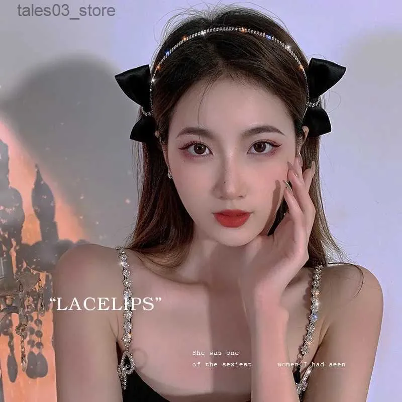 Kopfbedeckung Haarschmuck Koreanischer Haarreif Strass Schwarz Doppelseitiger Bogen Temperament Prinzessin Kopfschmuck Stirnbänder für Frauen Designer Mädchen Accessoires Q231204