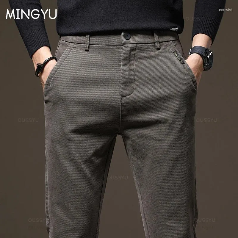 Herrbyxor 2023 Autumn Winter High Quality Men elastic midja Slim tjock kaffe twill varumärke lastbyxor hane plus storlek 28-38