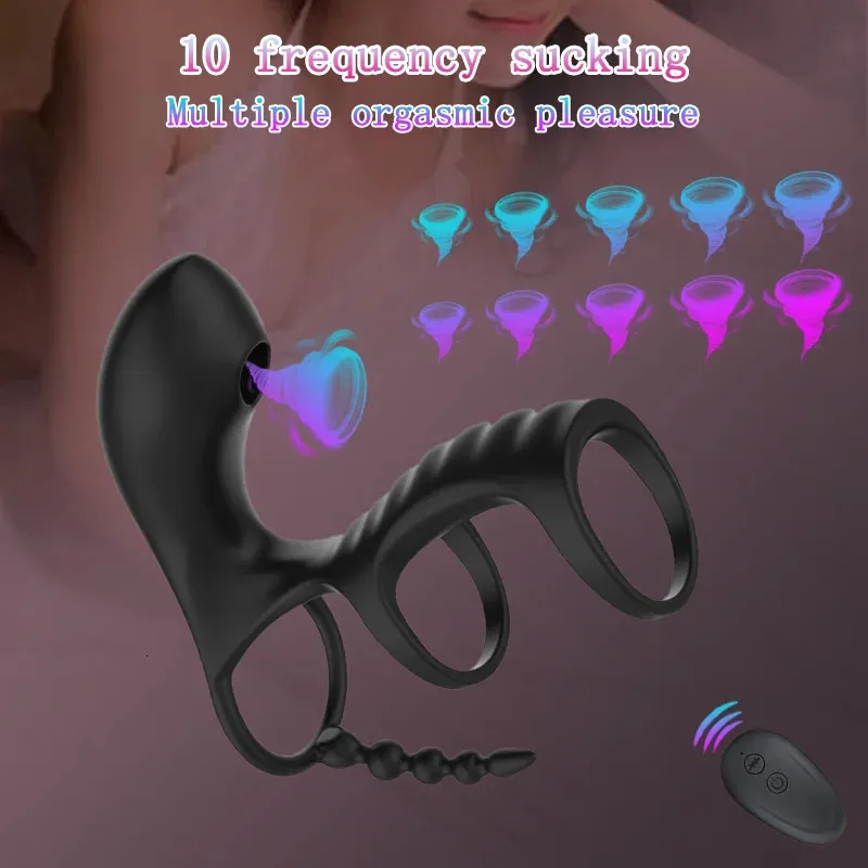 Cockrings penis ring trippel utvidgning erektion försenad utlösning massager klitoris sugande stimulator män vuxna sex leksaker 231204