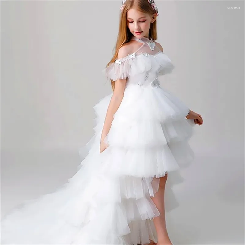 Robes de fille robe de fleur princesse balle saint ange blanc Tulle dentelle queue en couches première Communion enfants Surprise cadeau d'anniversaire