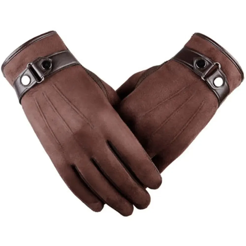 Fingerless Gloves Fashion Men Leather Touch Screen Thermal Fleece Lined Driving Mitten Winter Thicken Warm Gift 231204