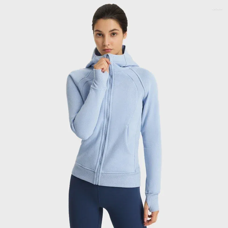 Camisas ativas lu logotipo camisa de yoga com para as mulheres outono inverno quente grosso com capuz jaqueta esportiva fino ajuste clássico polegar buraco ginásio exterior ja