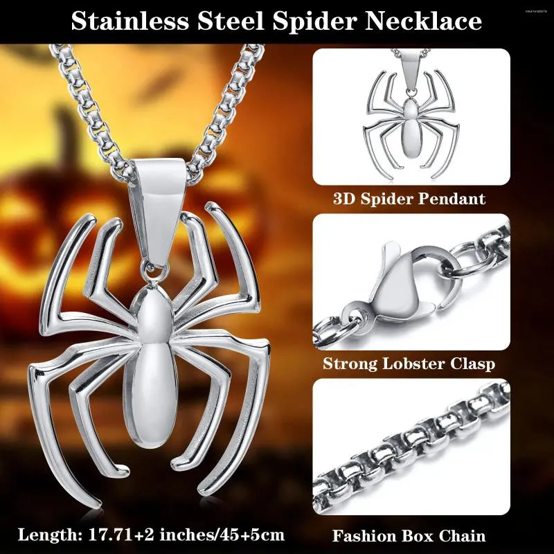 Pendentif Colliers Cool Gothic Spider pour hommes garçons Rock Punk en acier inoxydable bijoux animaux cadeau à la fête d'Halloween portant