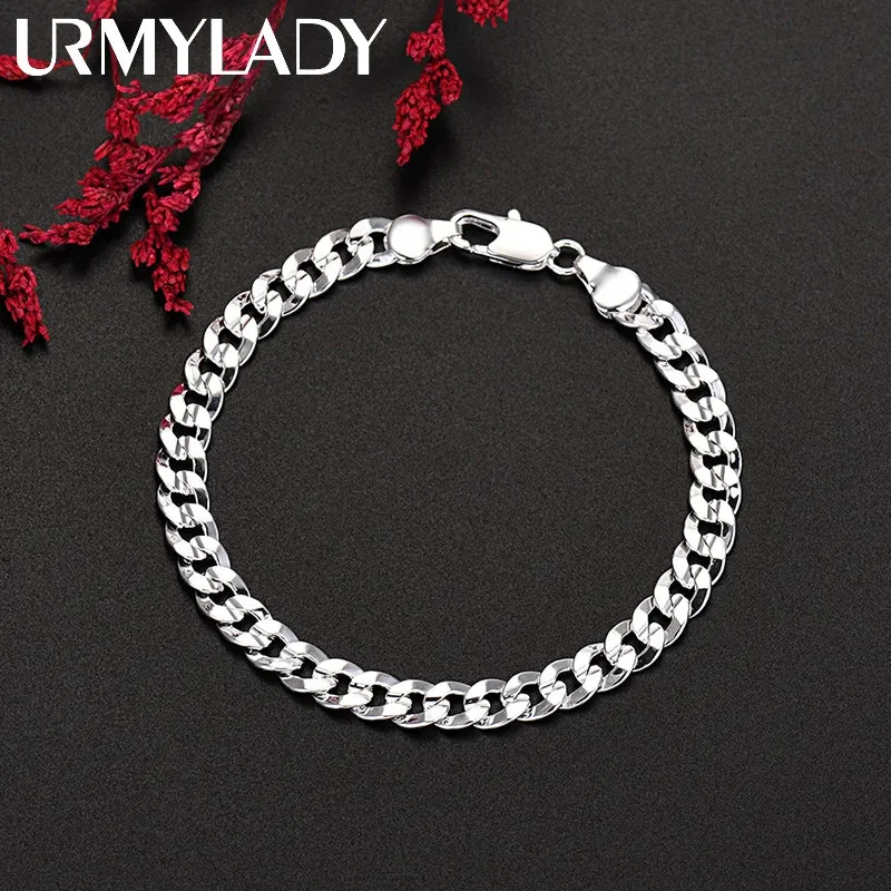 Chaîne originale en argent sterling 925, jolis bracelets de chaîne de 7MM pour hommes et femmes, bijoux de créateur de mode de luxe, cadeaux de fête de mariage 231204